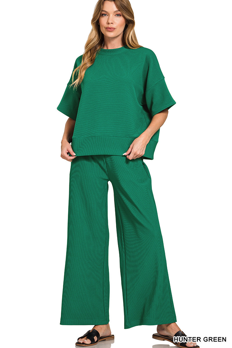 Hunter Green | Ribbed Tee + Pants Set