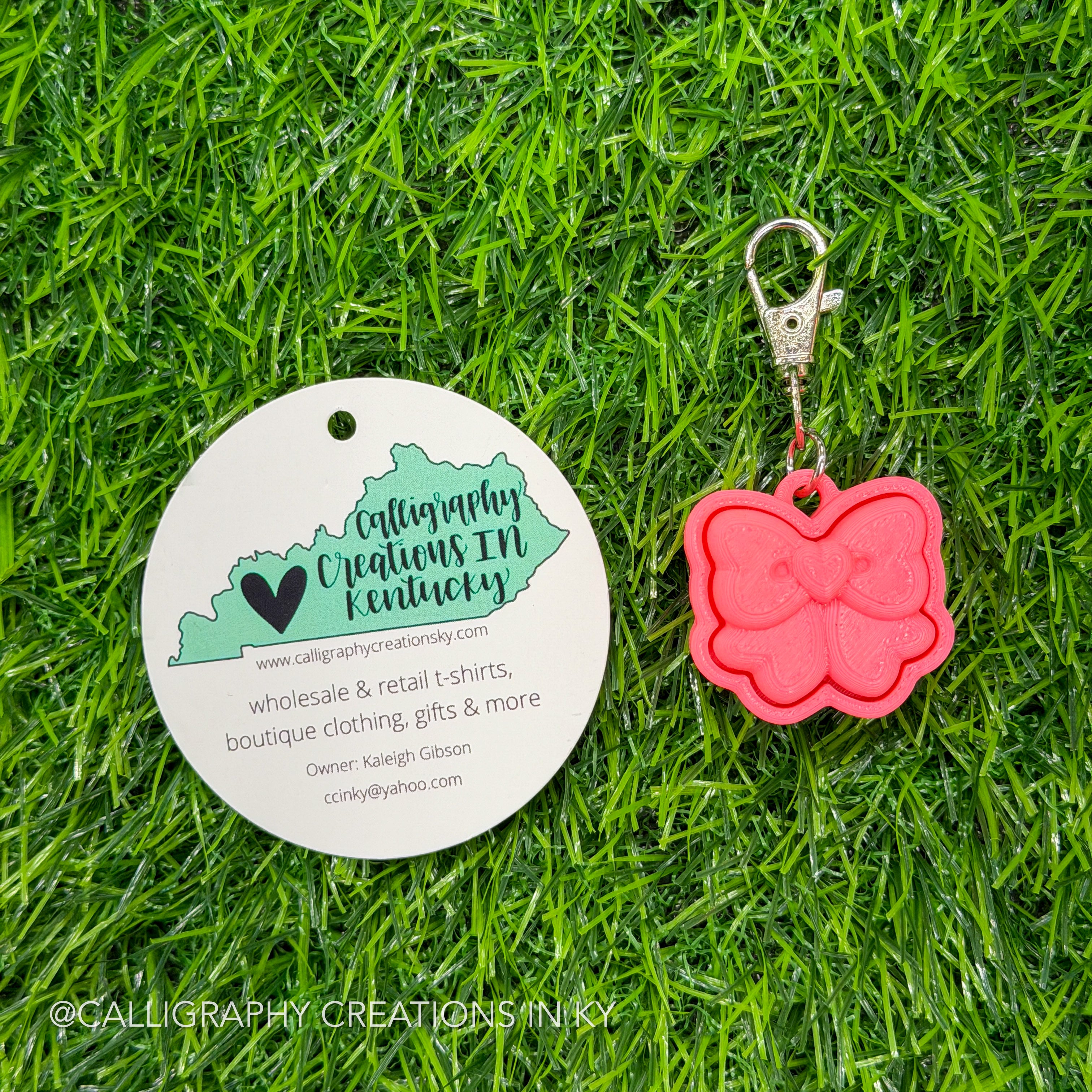 Neon Pink/Neon Pink Bow Fidget Clicker Keychain