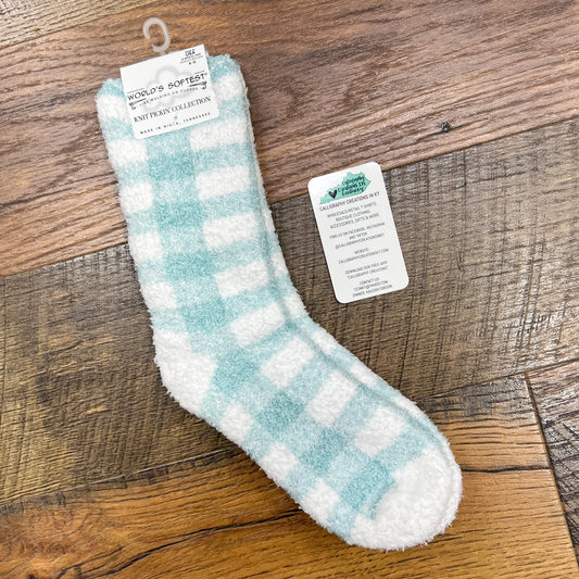 Turquoise Check Holiday Knit Pickin’ Fireside Crew | World’s Softest Socks