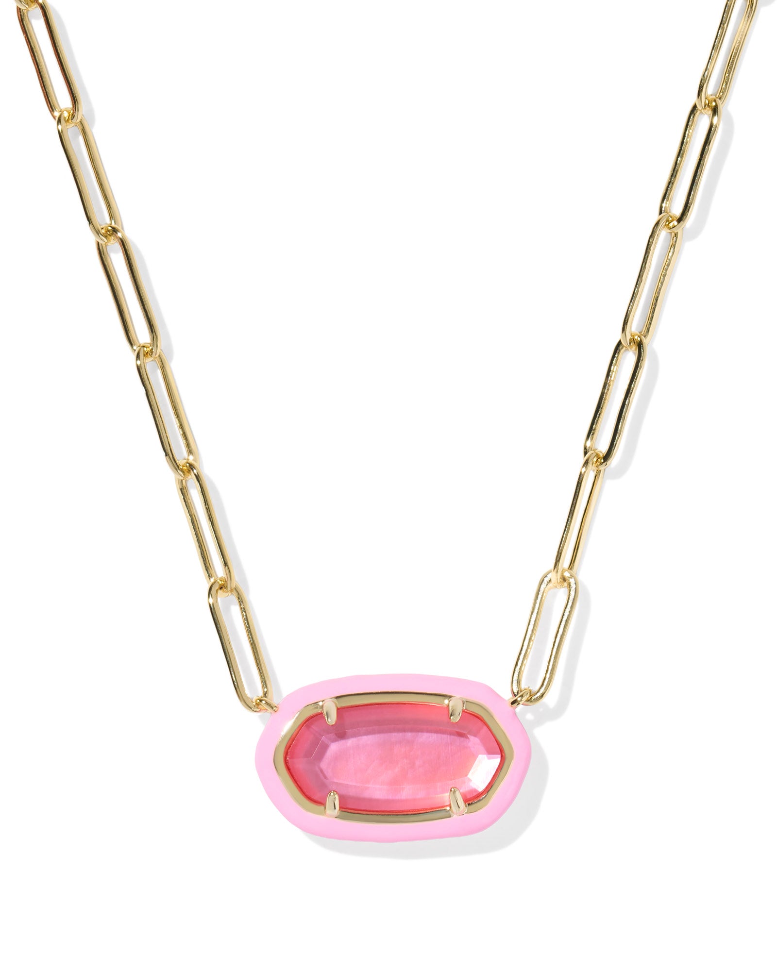 Kendra Scott Elisa Enamel Frame Paperclip Necklace - Gold Bright Pink Illusion