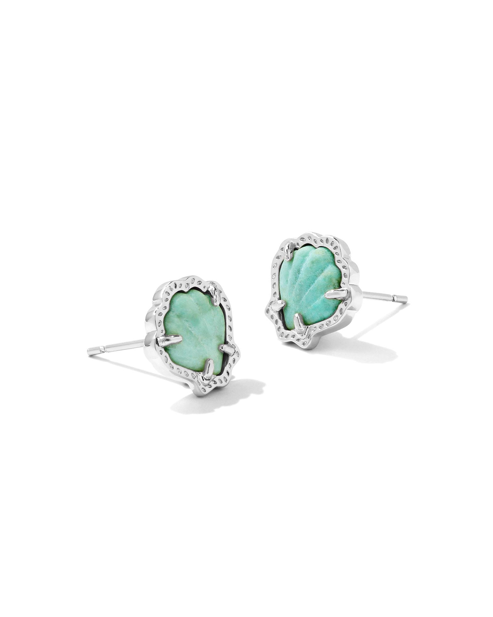 Kendra Scott Brynne Shell Stud Earring - Rhodium Sea Green Chrysocolla