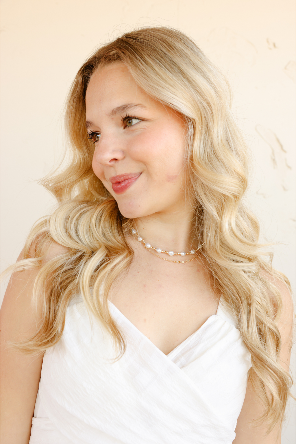 Bri Pearl Necklace in Gold: 18 inch stretch (no clasp) | Beaded Blondes