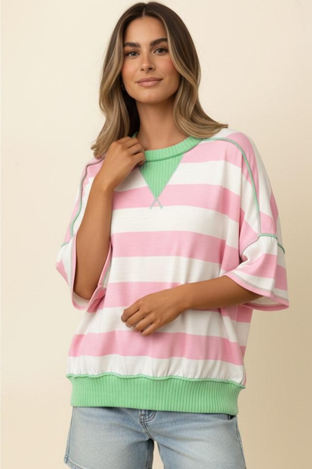Pink/Green Stripe Top