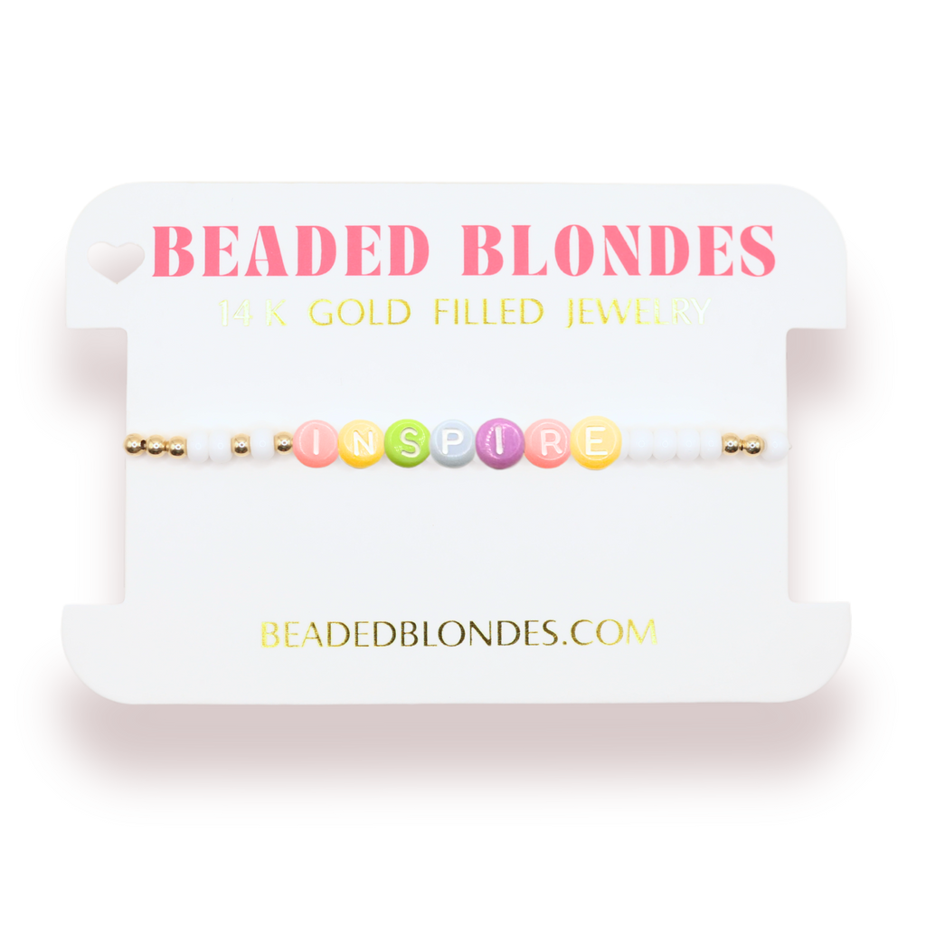 Inspire Rainbow Letter Bracelet: Standard 6.75 inch / White Sprinkle | Beaded Blondes