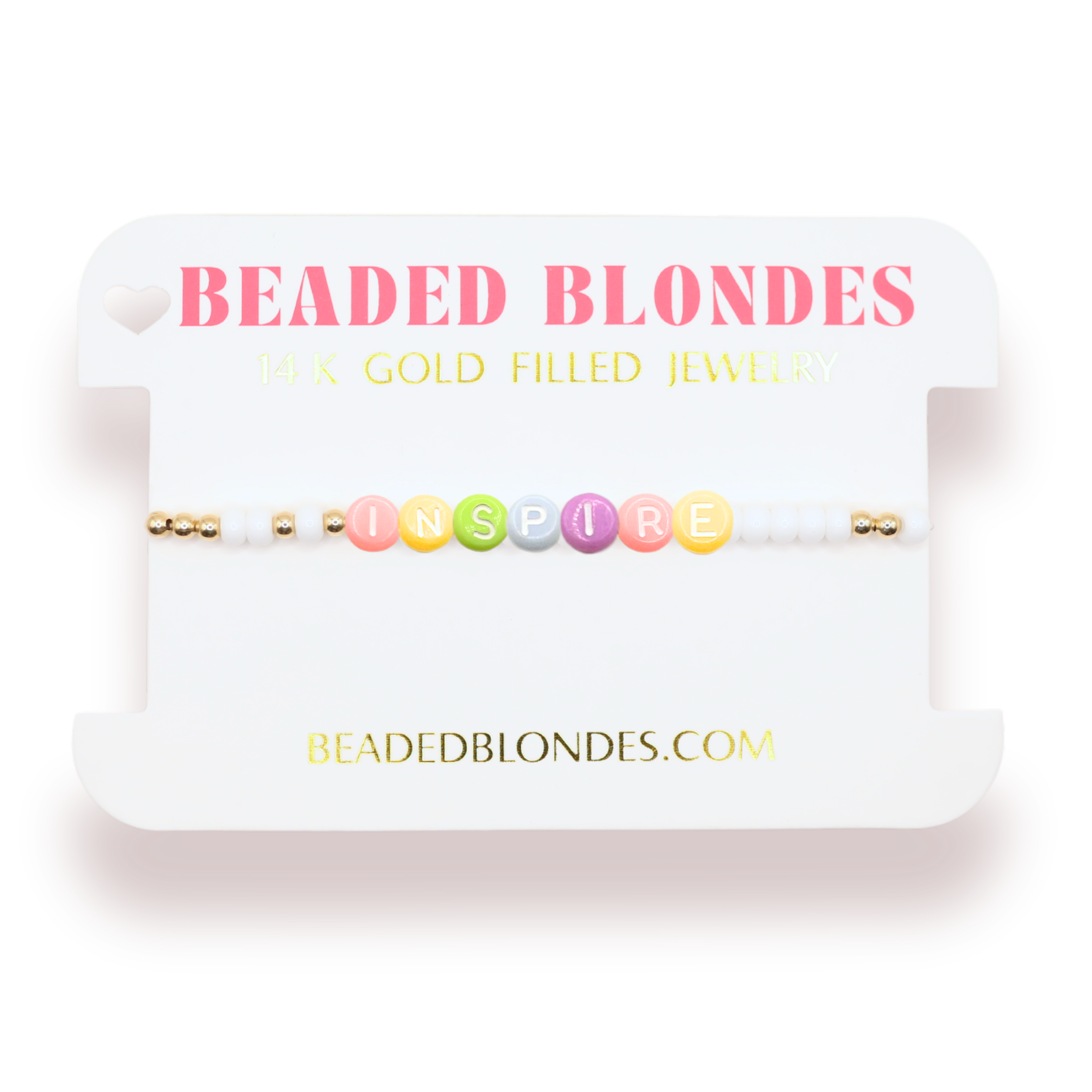 Inspire Rainbow Letter Bracelet: Standard 6.75 inch / White Sprinkle | Beaded Blondes