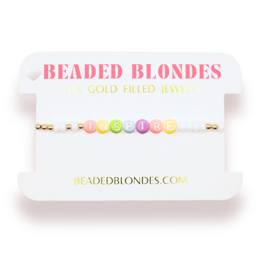 Inspire Rainbow Letter Bracelet: Standard 6.75 inch / White Sprinkle | Beaded Blondes