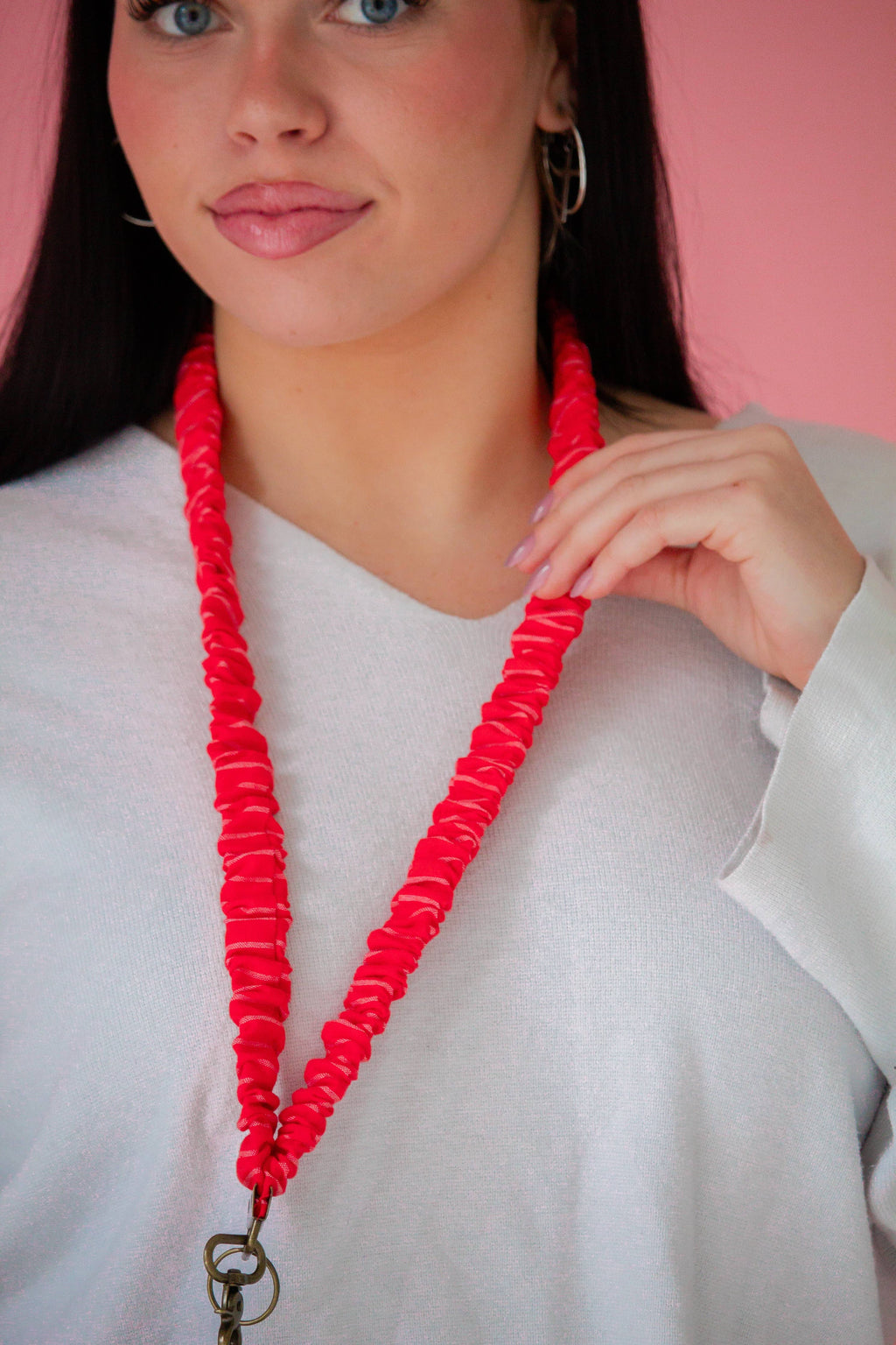 Red Striped Scrunchie Lanyard