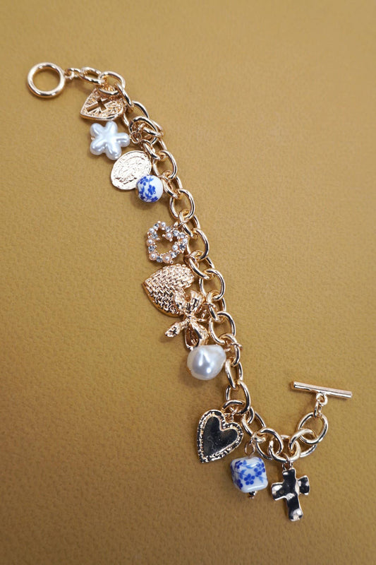 Blue Ceramic Hearts Charm Bracelet