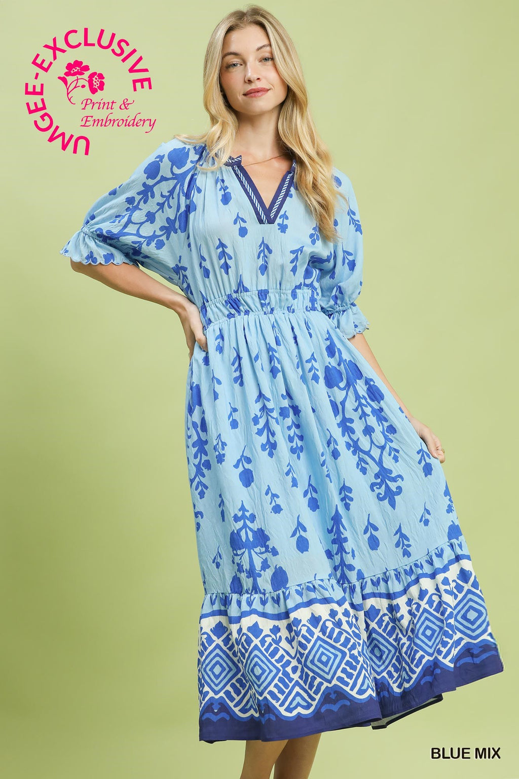 Blue Floral Midi Dress