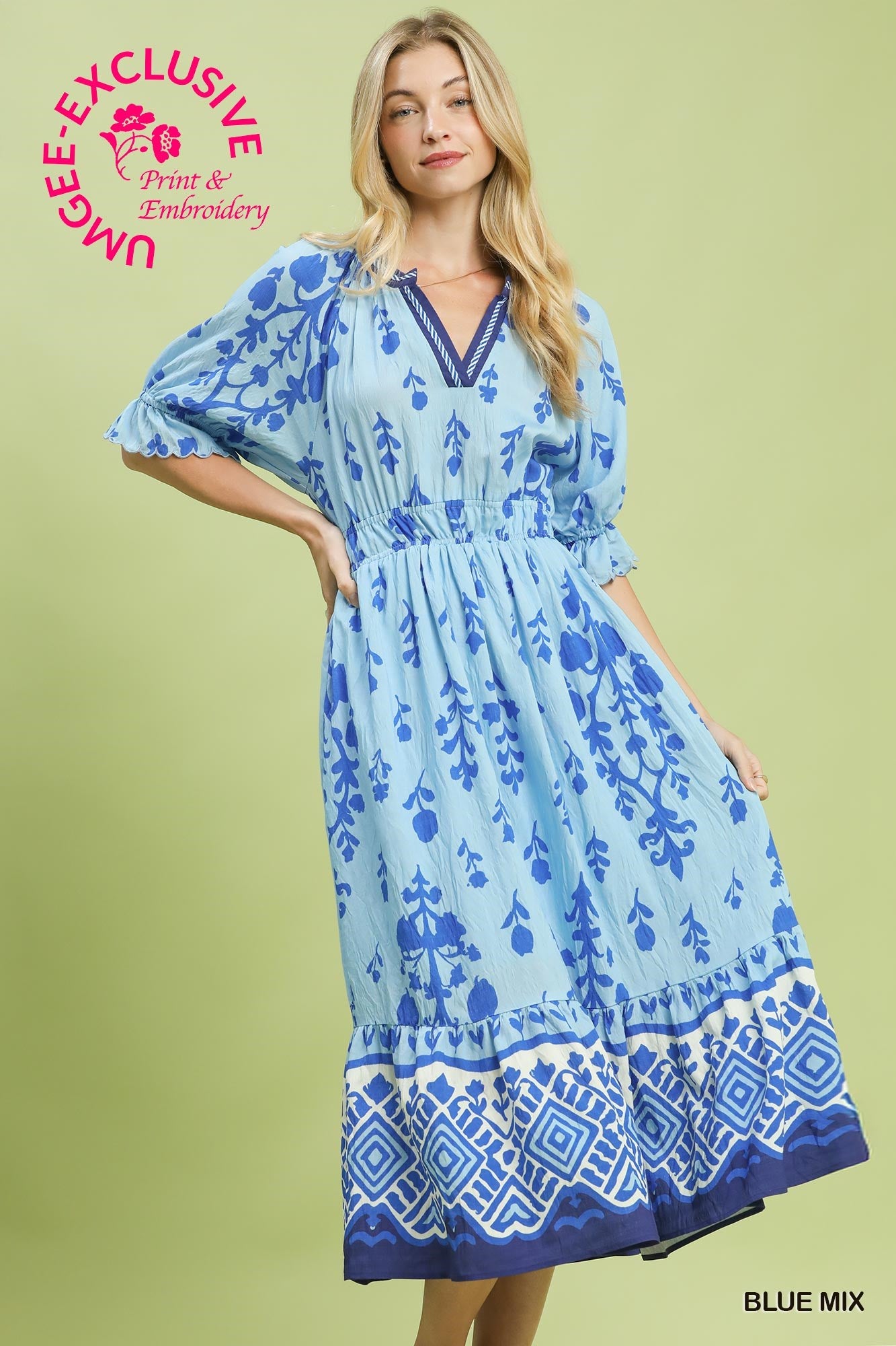 Blue Floral Midi Dress