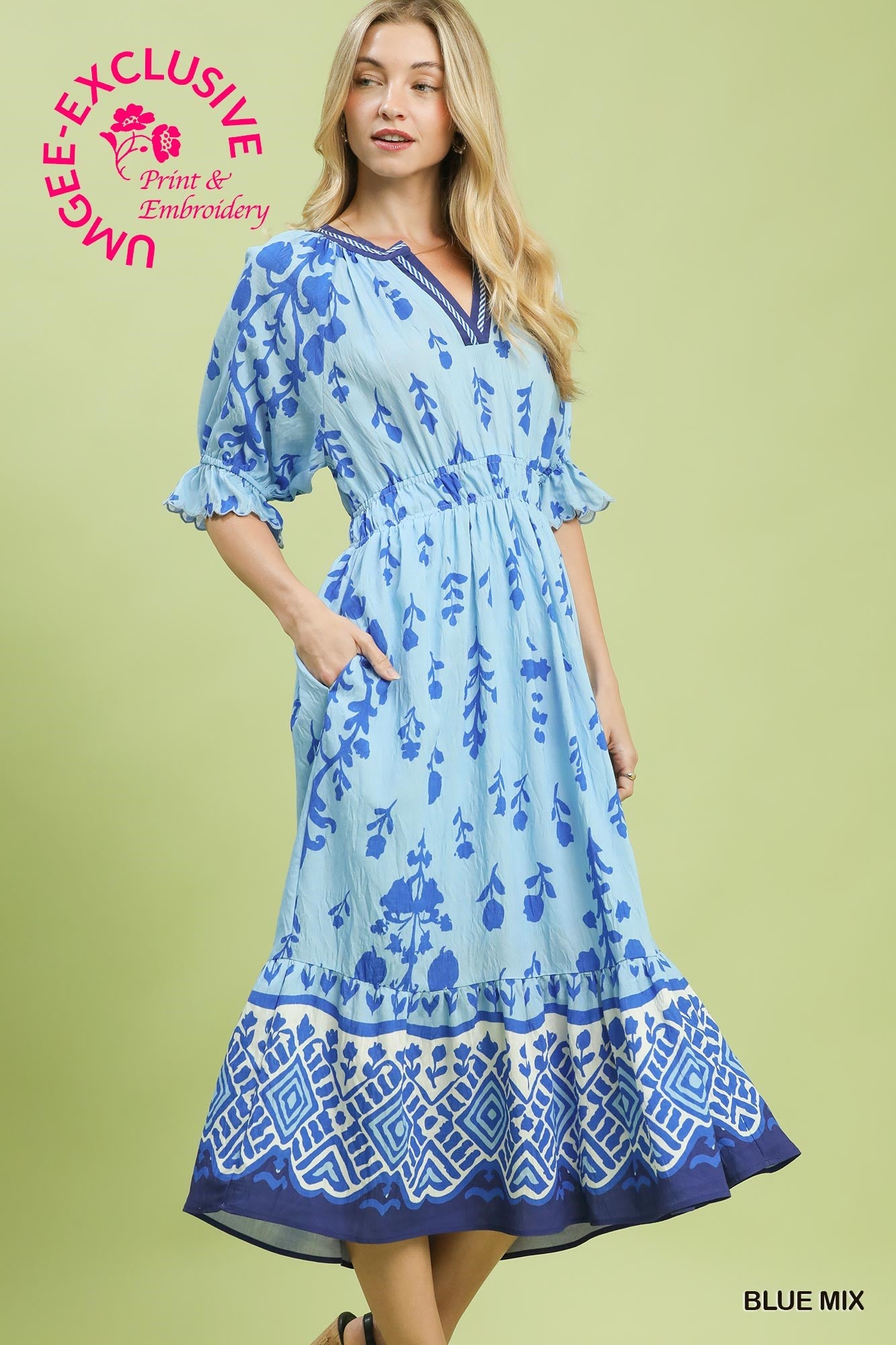 Blue Floral Midi Dress