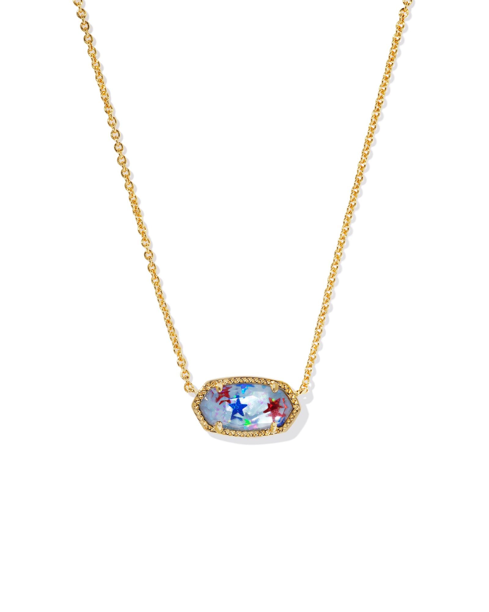 Kendra Scott Elisa Short Pendant Necklace - Gold Red White Blue Star Illusion