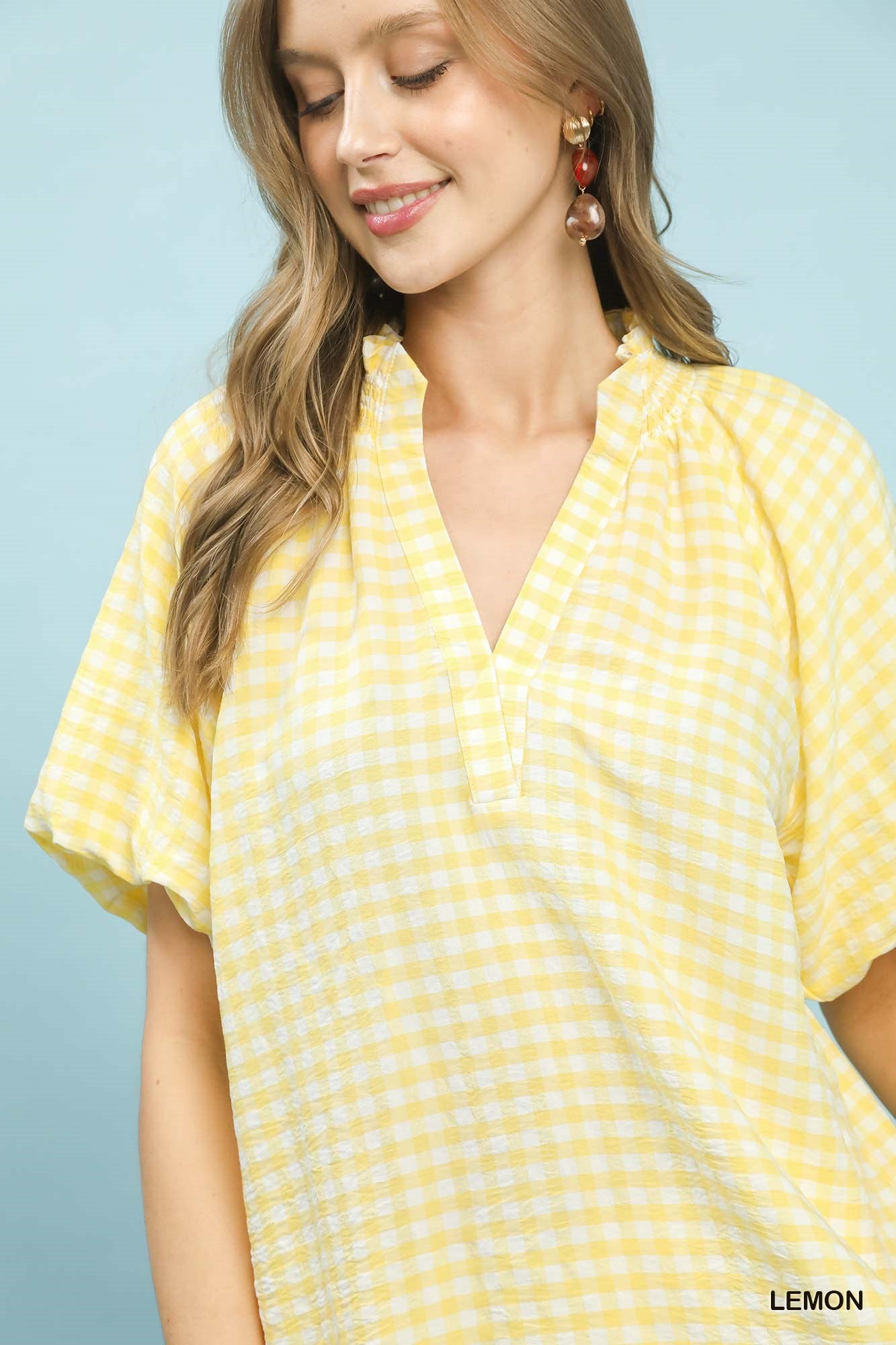 Yellow | Scalloped Gingham Top