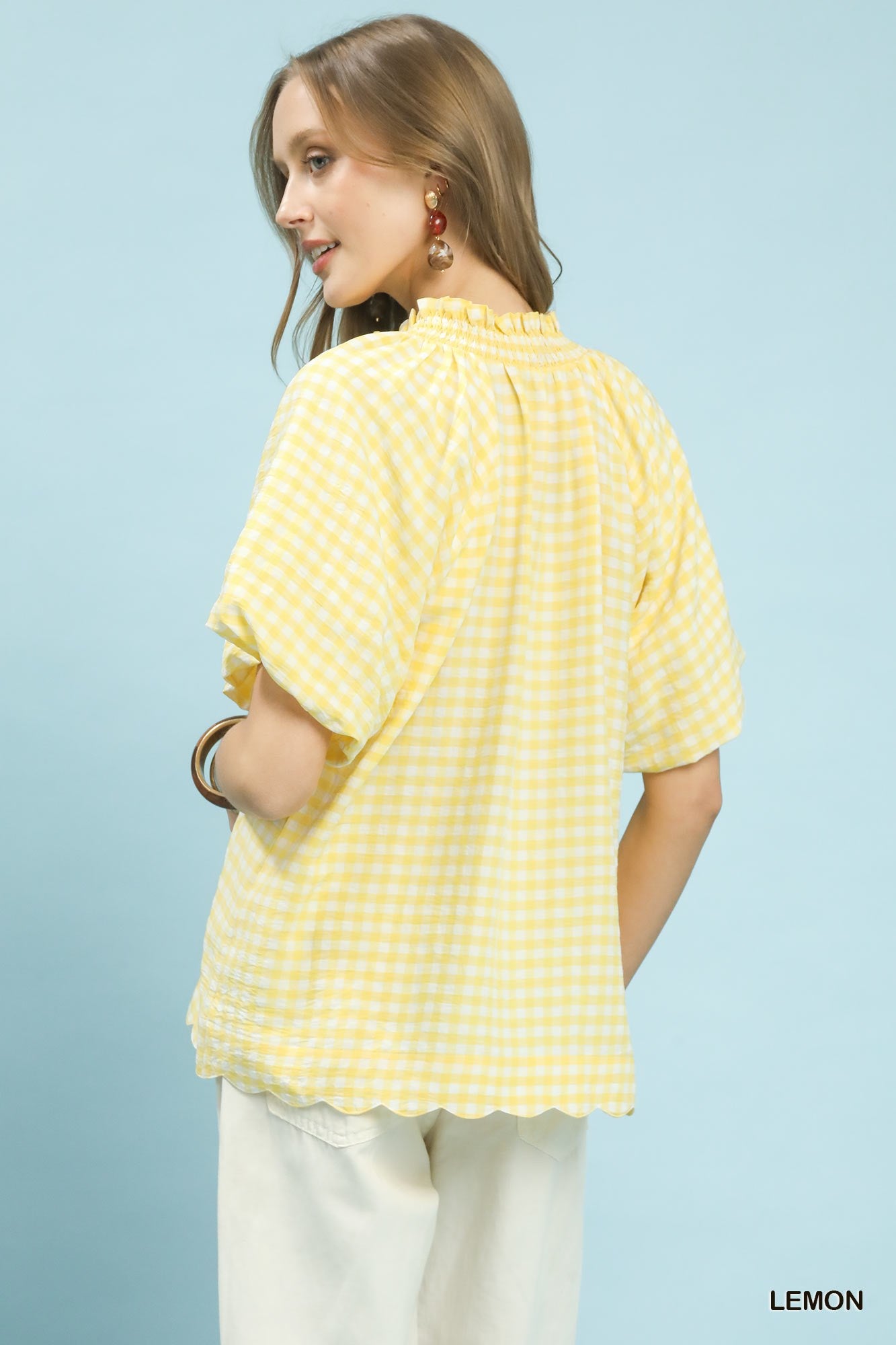 Yellow | Scalloped Gingham Top