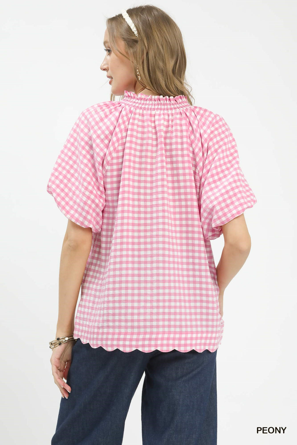 Back of Pink gingham scallop top
