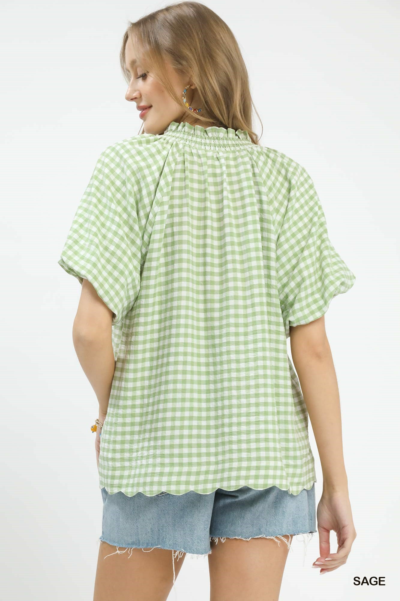 Sage | Scalloped Gingham Top