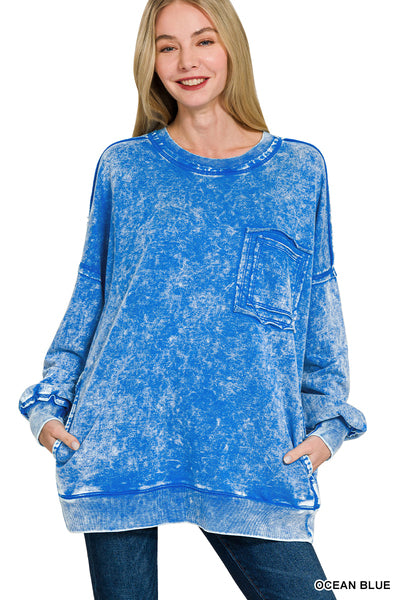 Ocean Blue | Acid Wash Pullover