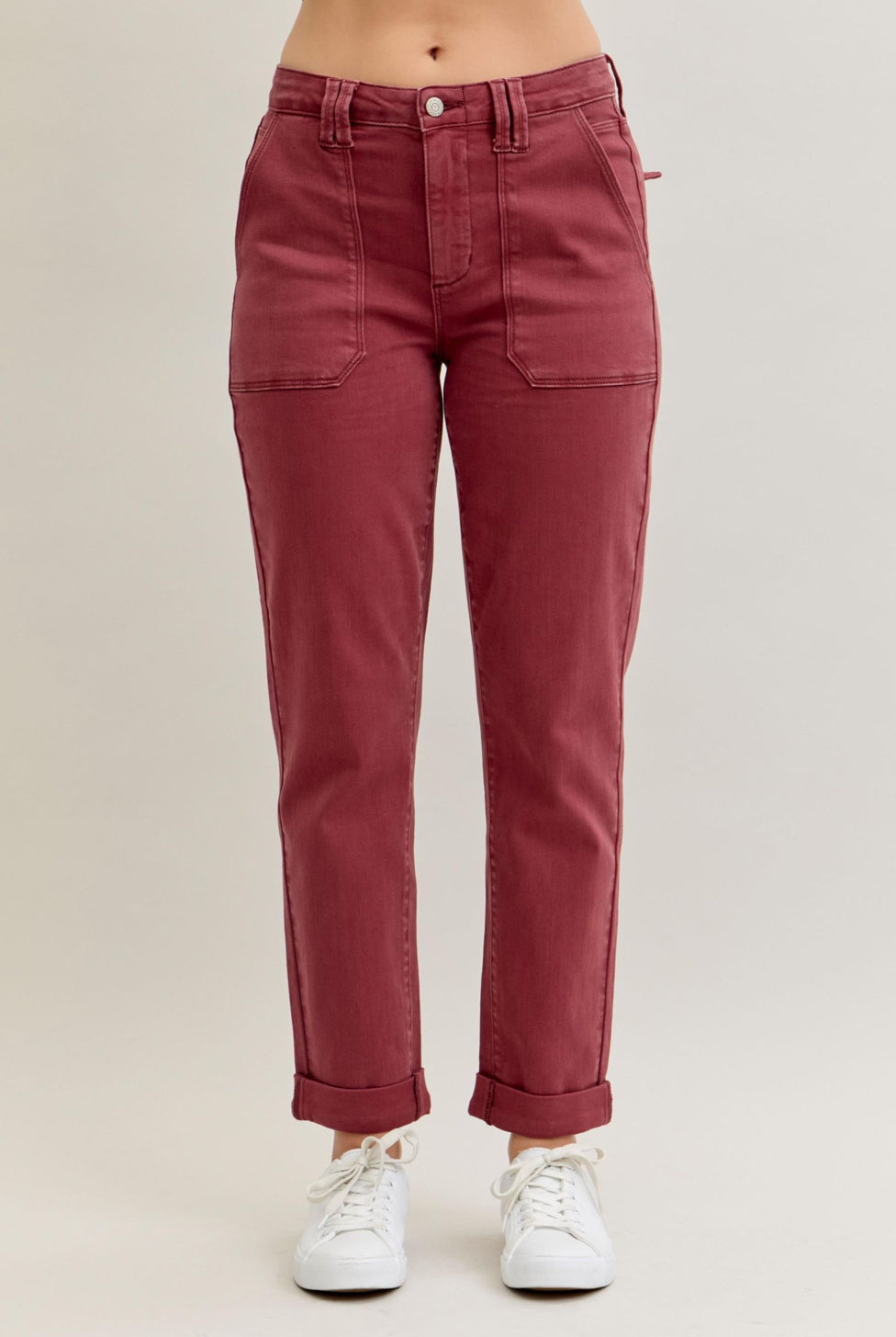 Burgundy Cuffed Jeans  • Judy Blue
