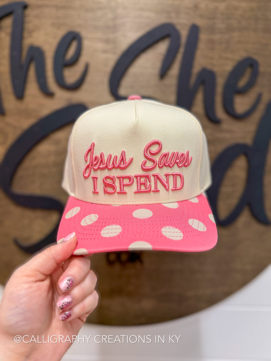 Jesus Saves I Spend Polka Dot Hat