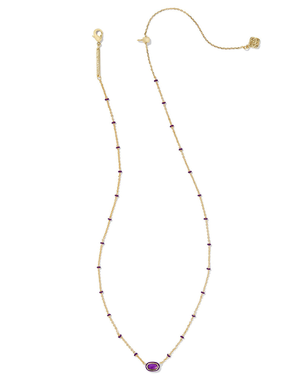 Kendra Scott Mini Elisa Enamel Frame Short Pendant Necklace - Gold Purple Mother Of Pearl