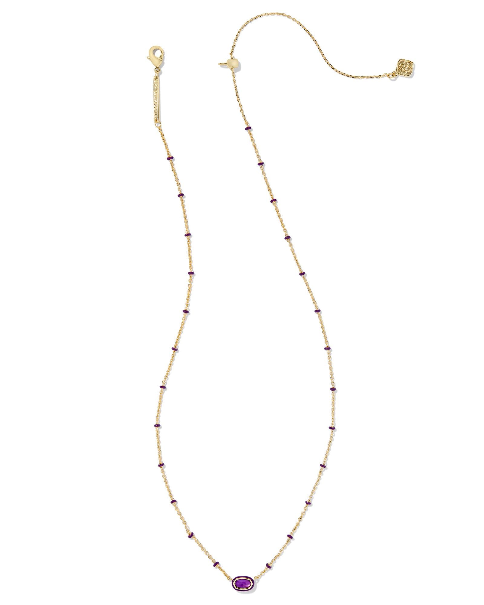 Kendra Scott Mini Elisa Enamel Frame Short Pendant Necklace - Gold Purple Mother Of Pearl