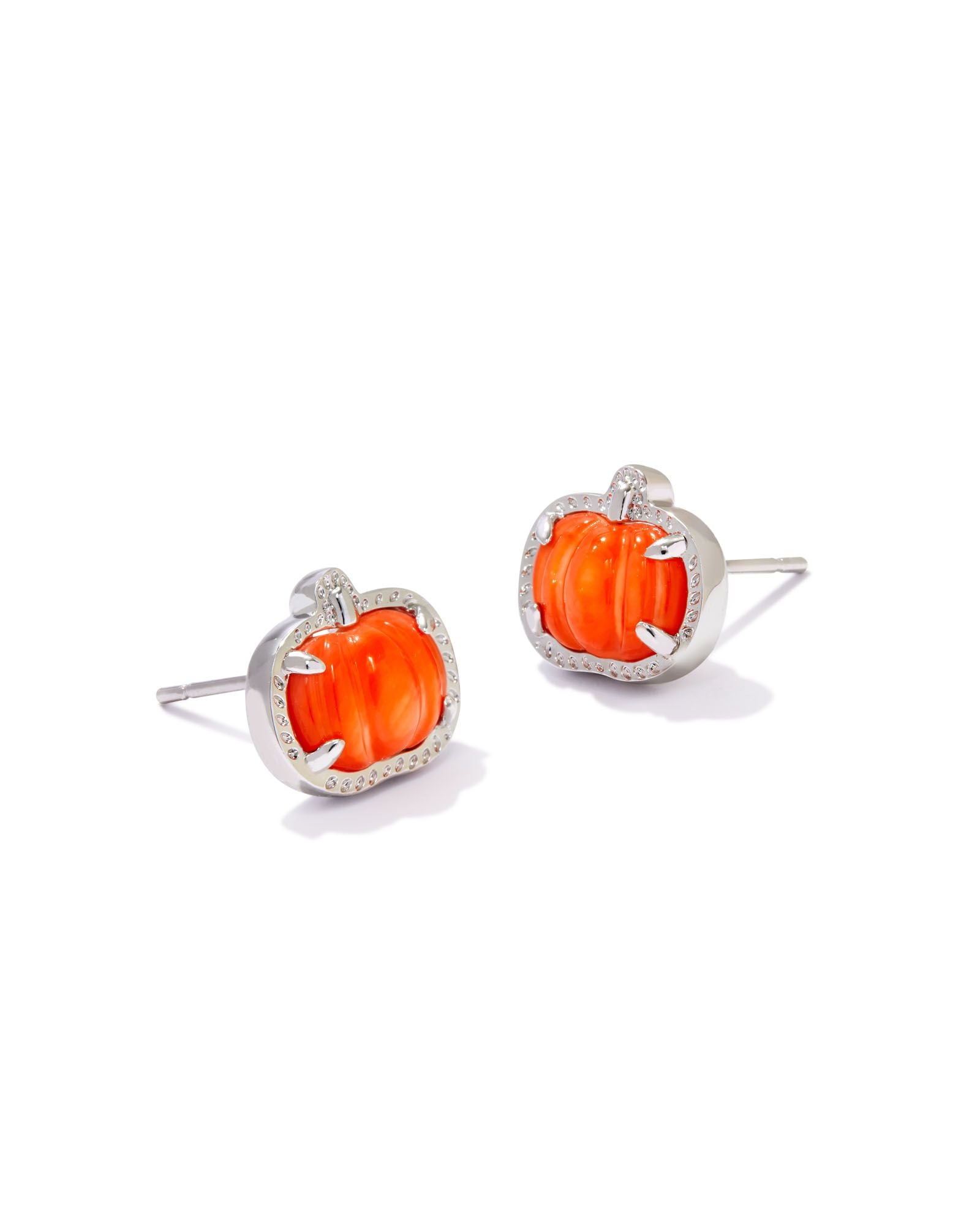 Kendra Scott Pumpkin Stud Earrings - Silver Orange Mother Of Pearl