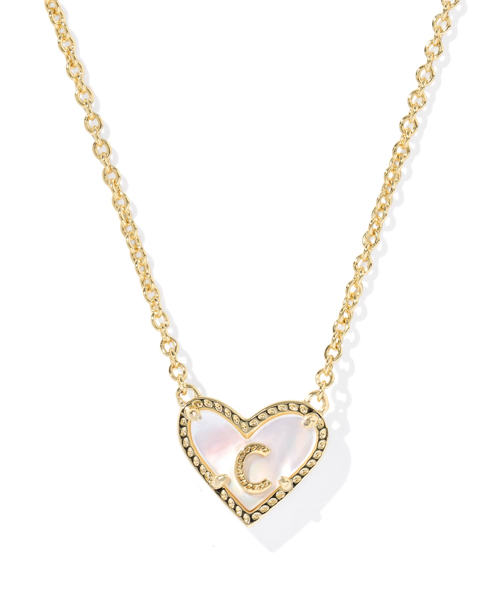 Kendra Scott Heart Letter C Short Pendant Necklace - Gold Ivory Mother Of Pearl