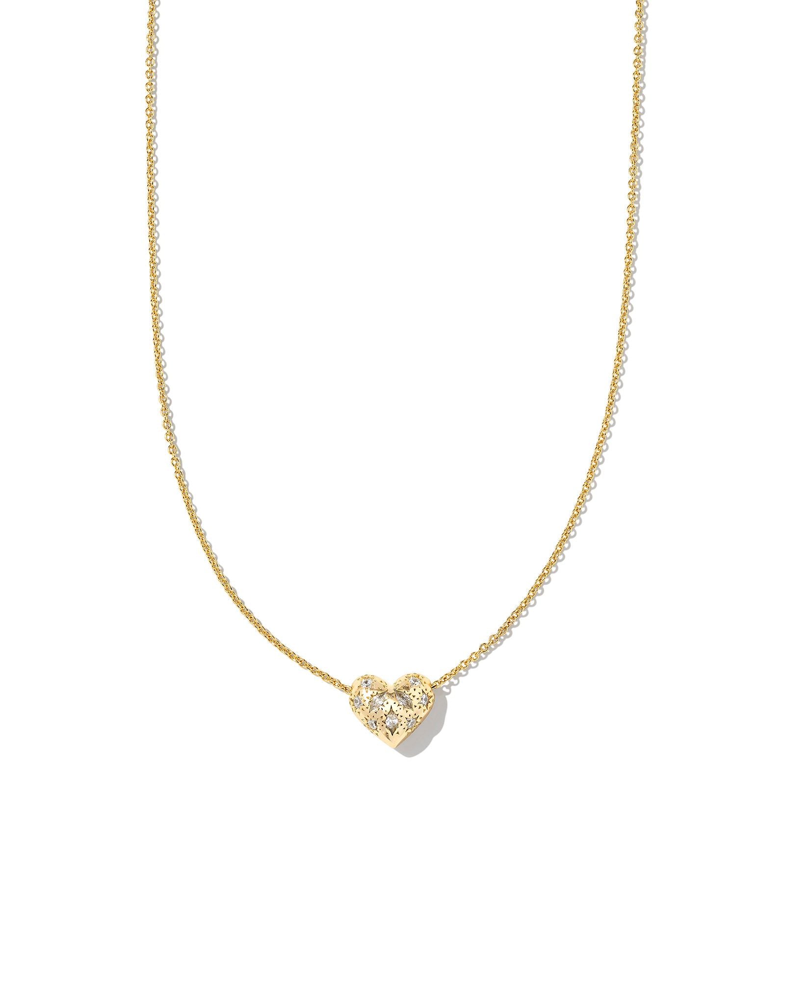 Kendra Scott Holland Heart Short Pendant Necklace - Gold White Crystal