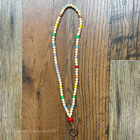 Teacher Wood Bead Lanyard