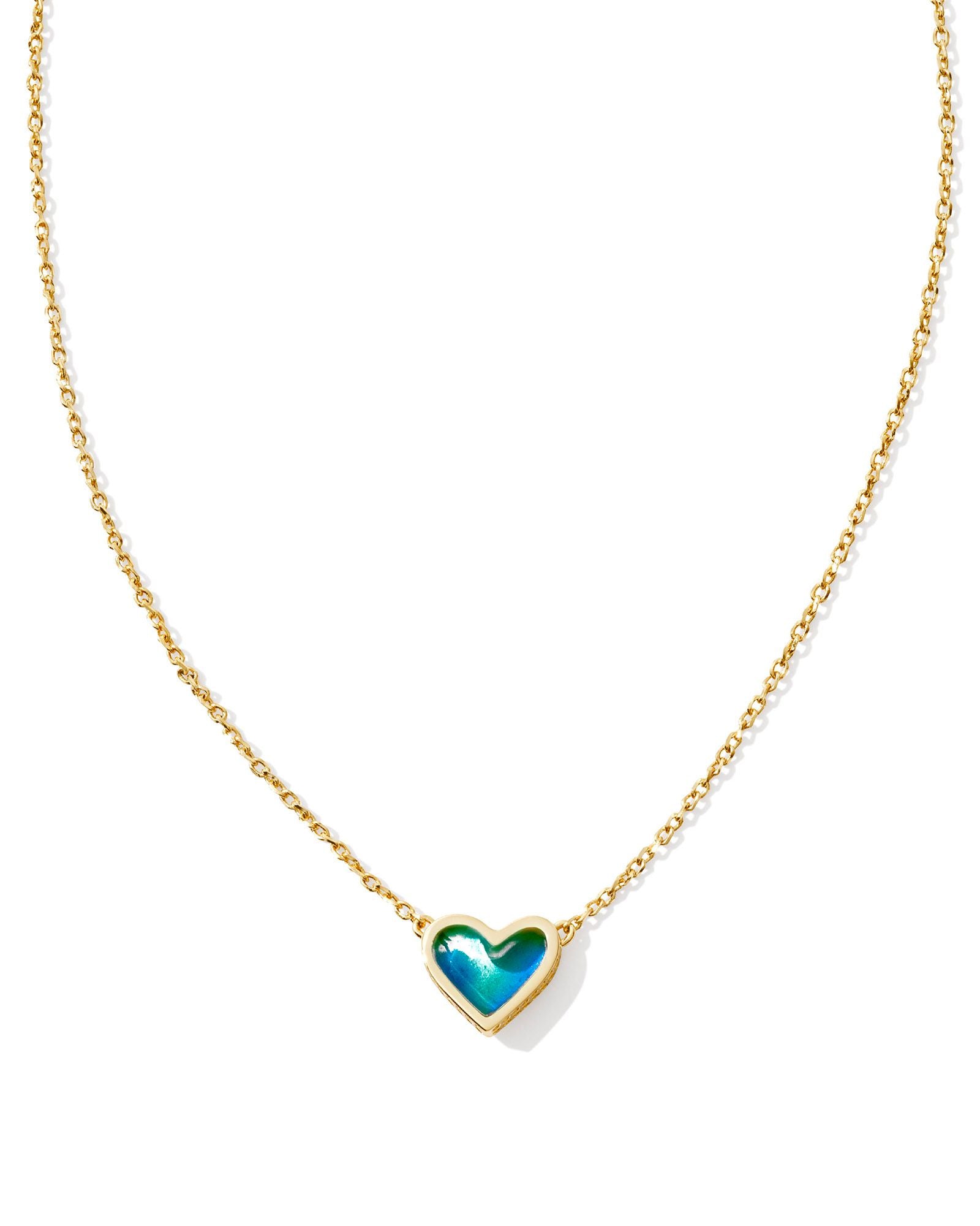 Kendra Scott Framed Ari Heart Short Pendant Necklace - Gold Mood Stone