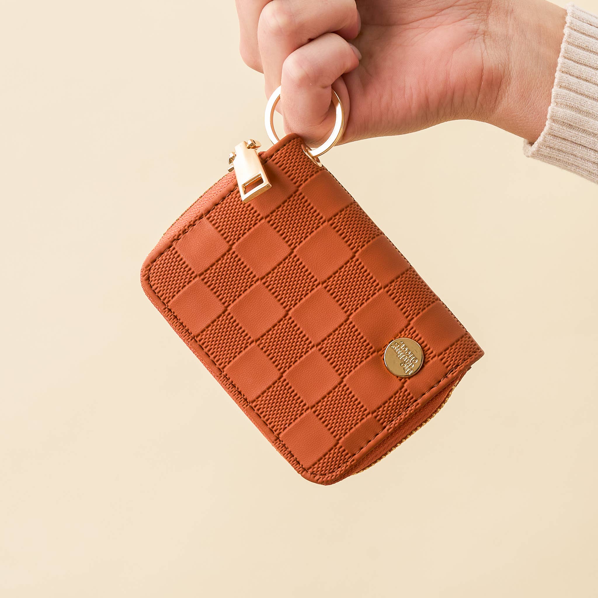 Cognac Check Zip Around Wallet