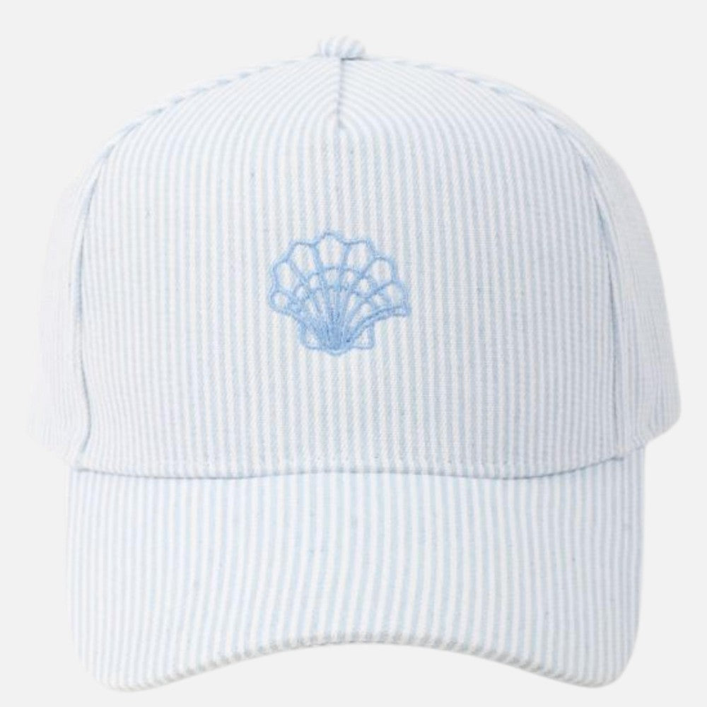 Blue Stripe Shell Embroidered Hat