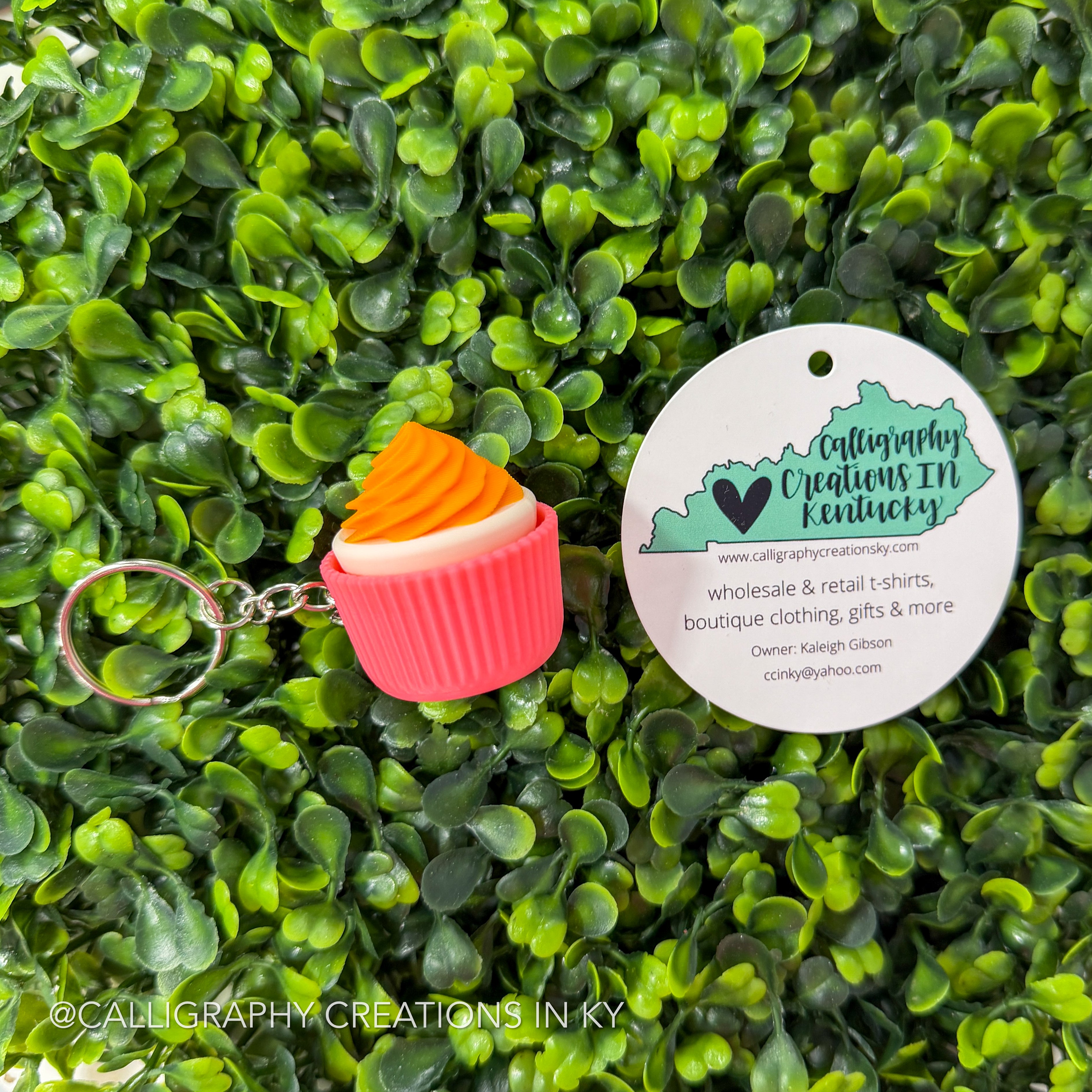 Orange/Neon Pink Cupcake Fidget Clicker Keychain