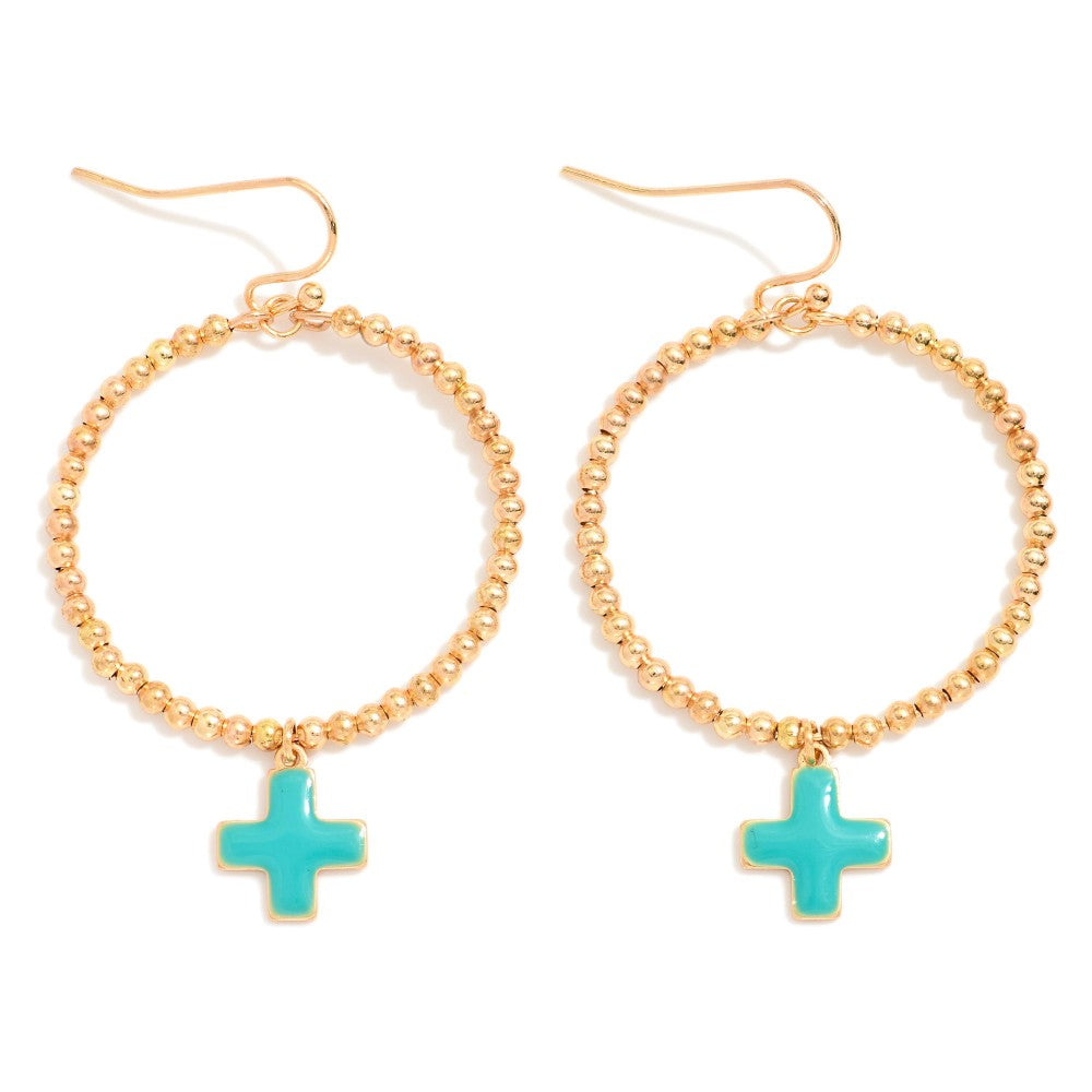 Teal | Cross Dangle Earrings