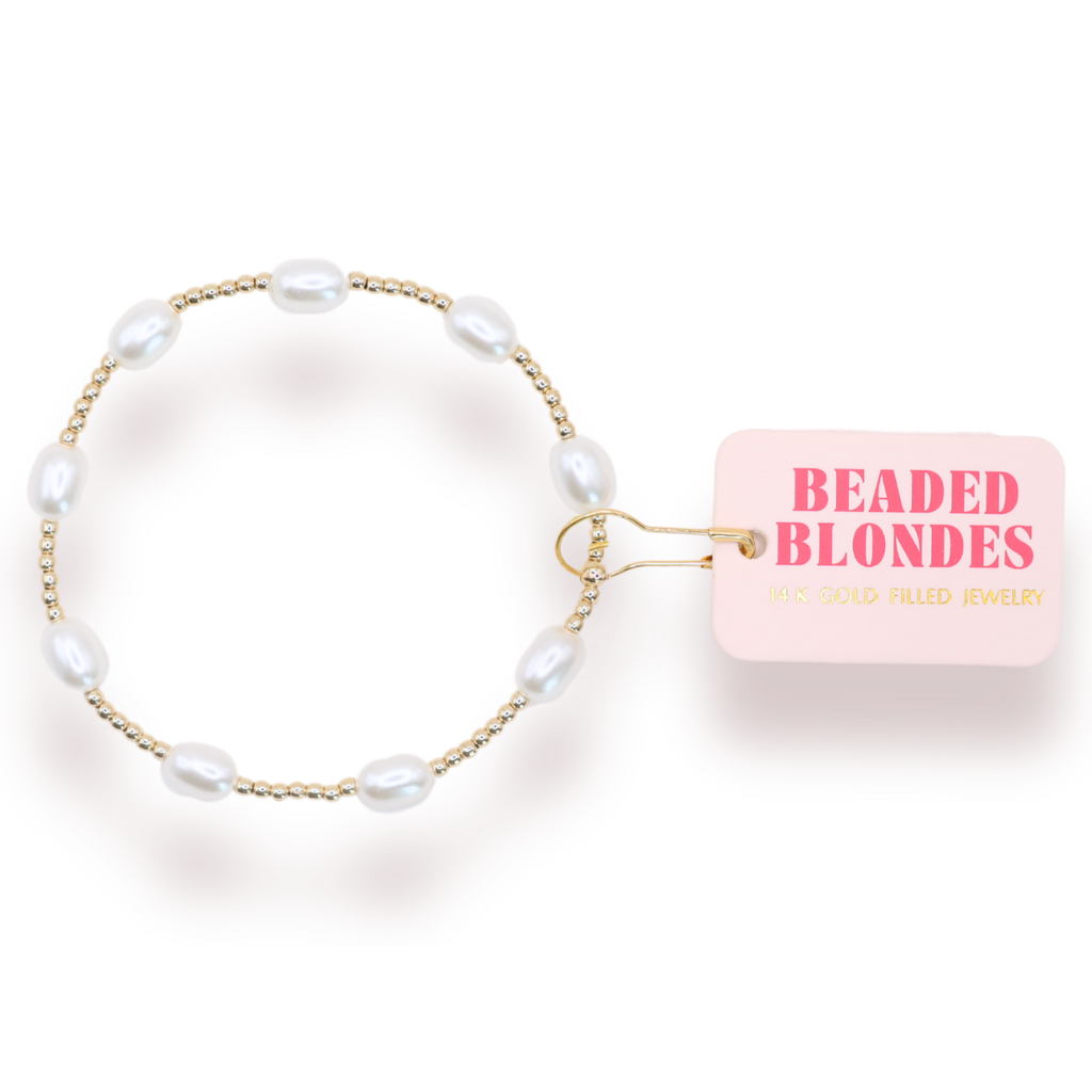 Dainty Ellie Pearl Bracelet in Gold: Standard 6.75 inch | Beaded Blondes