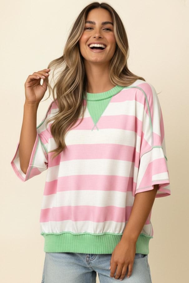 Pink/Green Stripe Top