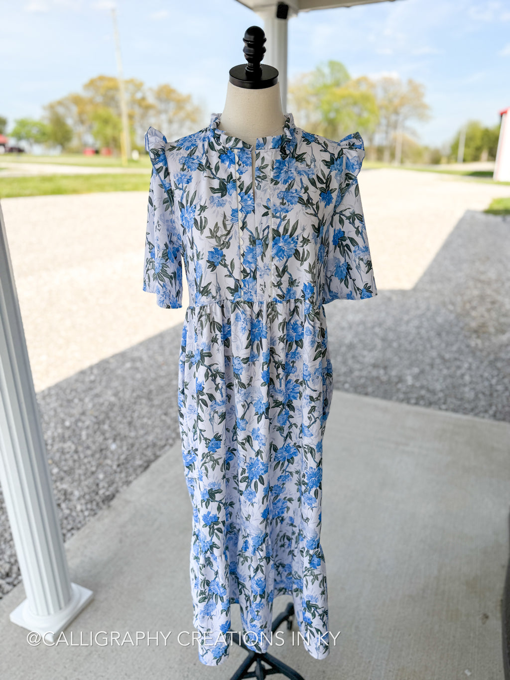 Ivory & Blue Babydoll Tiered Dress *FINAL SALE*