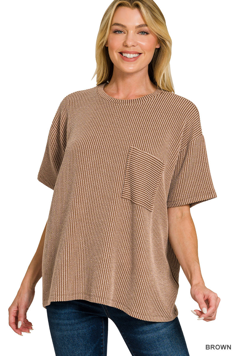 Brown | Ribbed Pocket Top