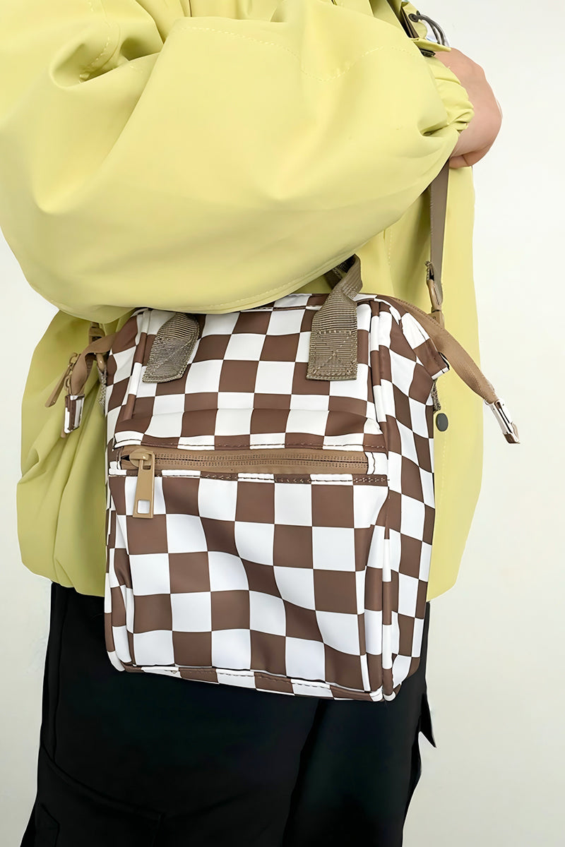 Brown Checkered | Crossbody Backpack