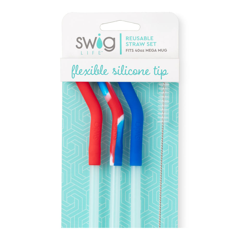 All American Swig Flexible Silicone Tip Reusable Straw Set