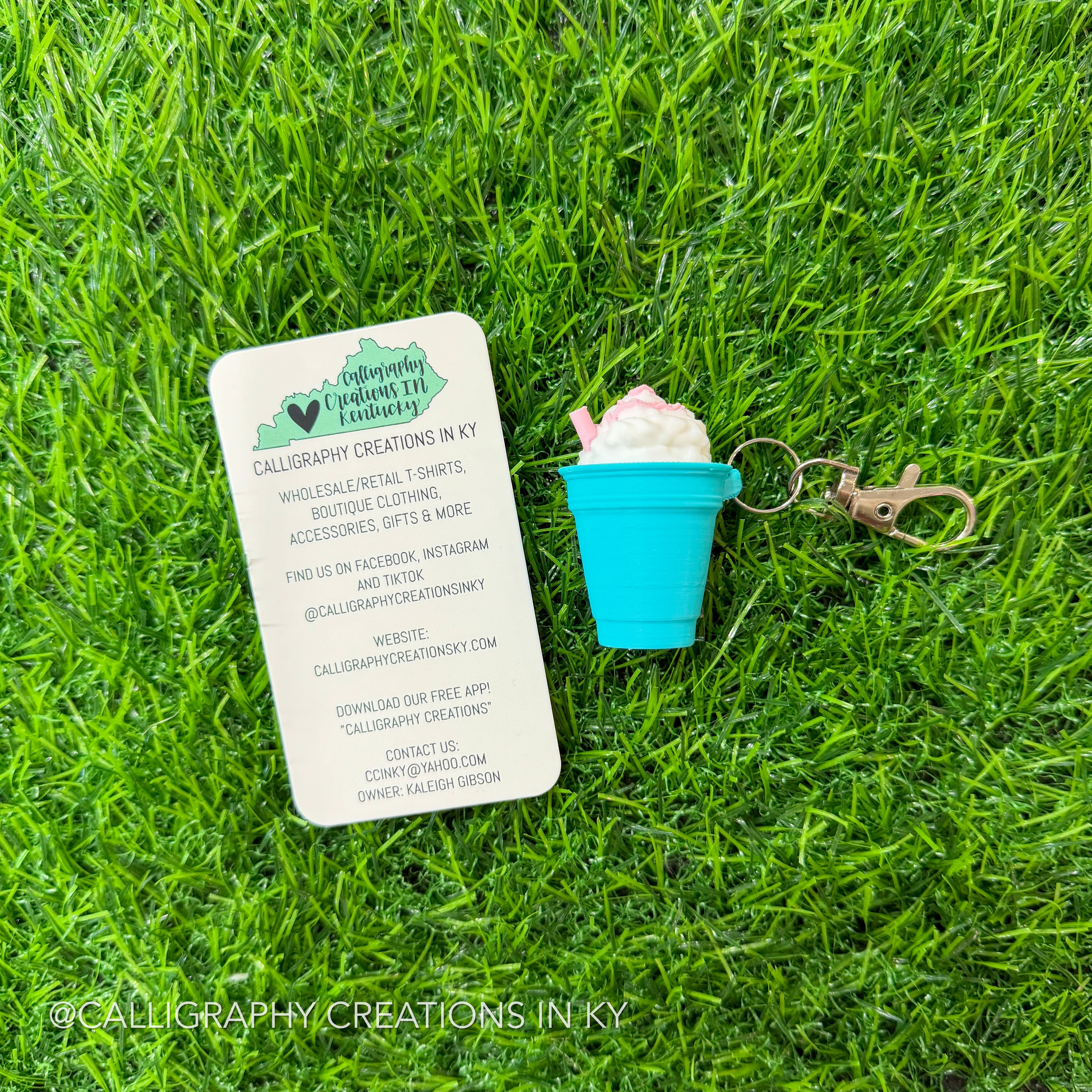 Turquoise & Pink Drizzle Frappe Fidget Clicker Keychain