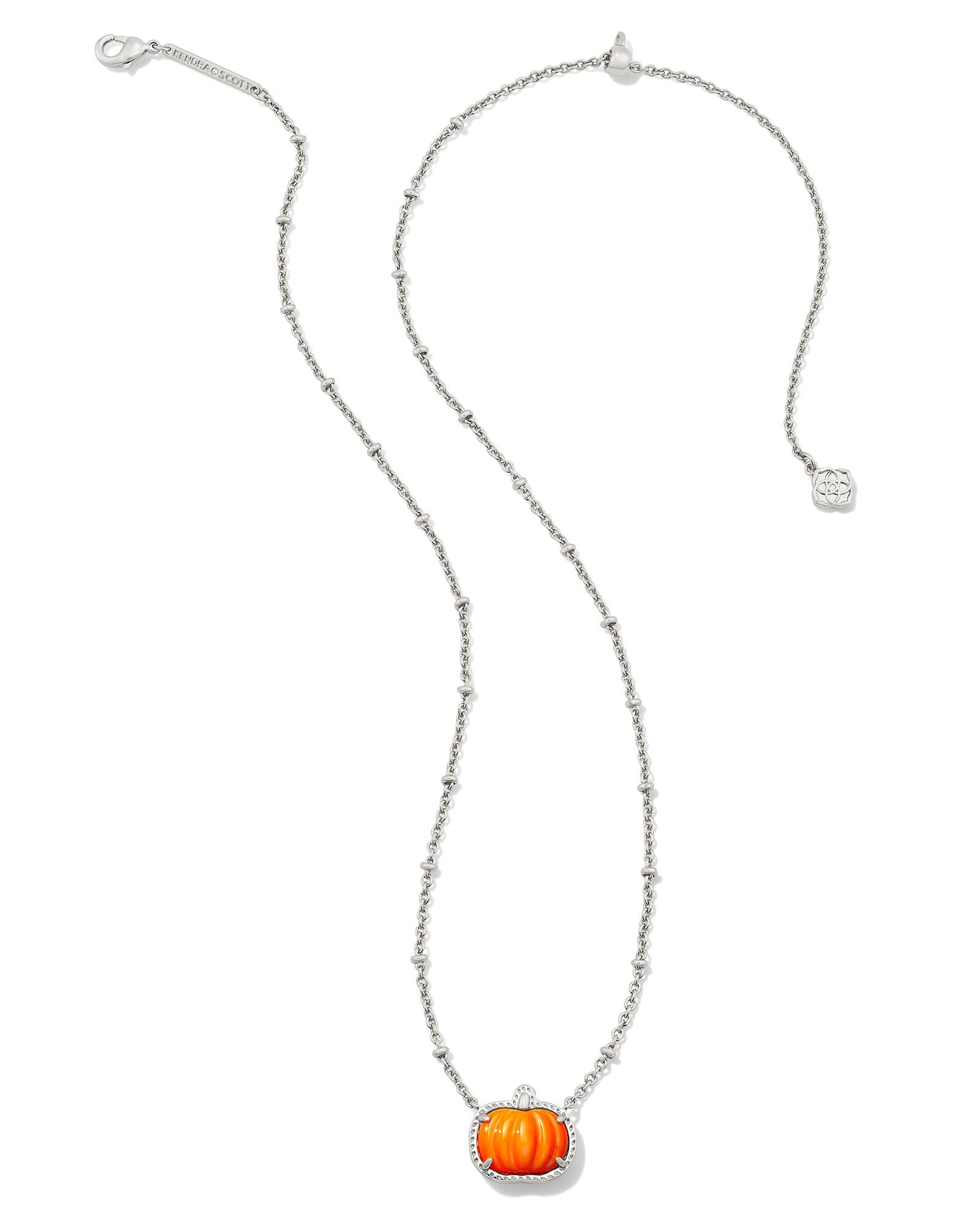 Kendra Scott Pumpkin Short Pendant Necklace - Silver Orange Mother Of Pearl