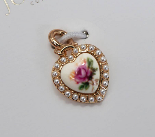 Pink Vintage Porcelain Heart Charm