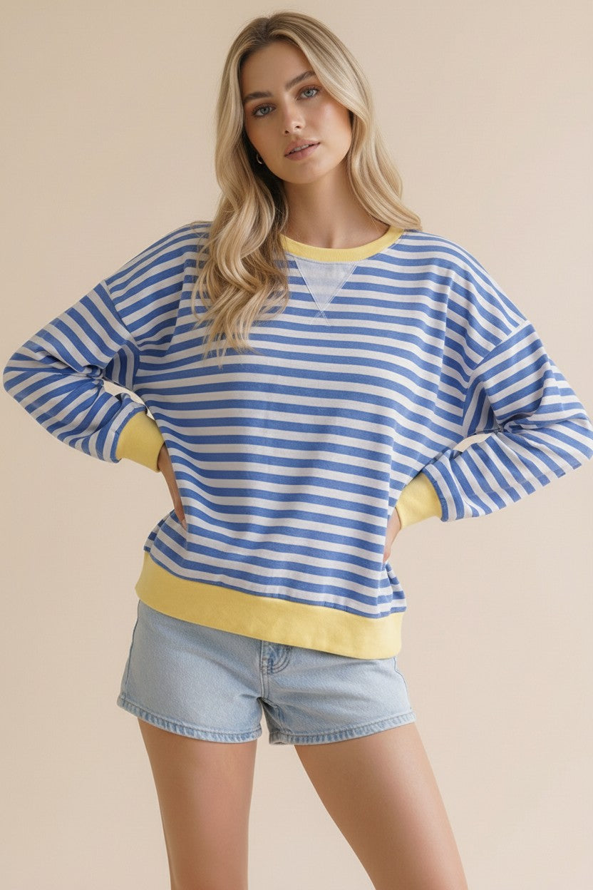 Blue/Yellow Stripe French Terry Top