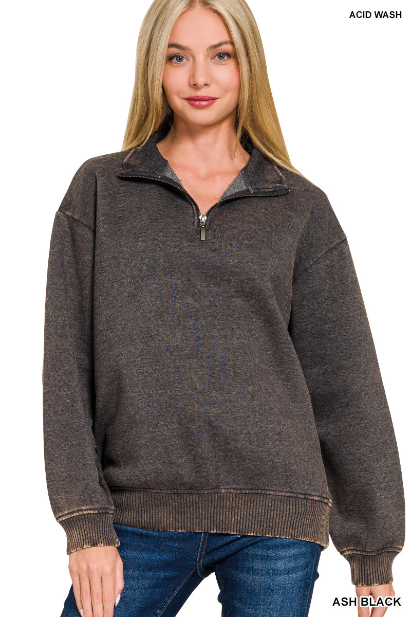 Black | Washed Quarter Zip Pullover