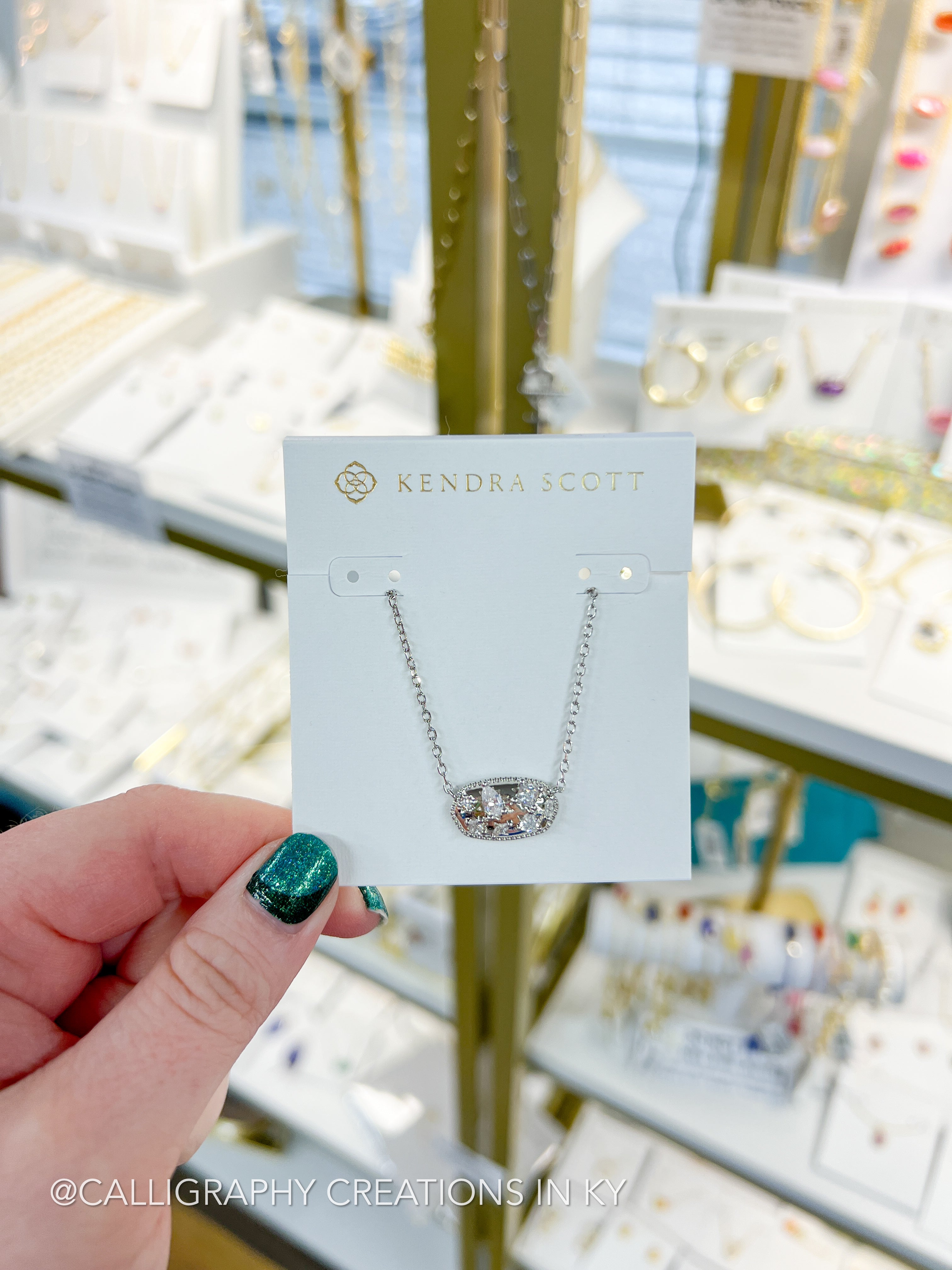 Kendra Scott Holland Crystal Short Pendant Necklace - Silver White Crystal