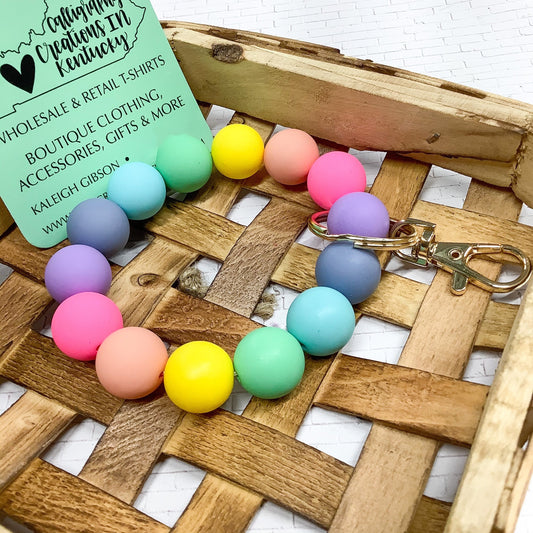 Neon Rainbow Beaded Wrist Keychain
