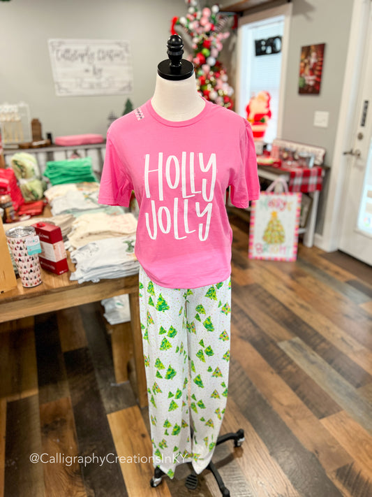 SMALL Pink Holly Jolly Tee FINAL SALE