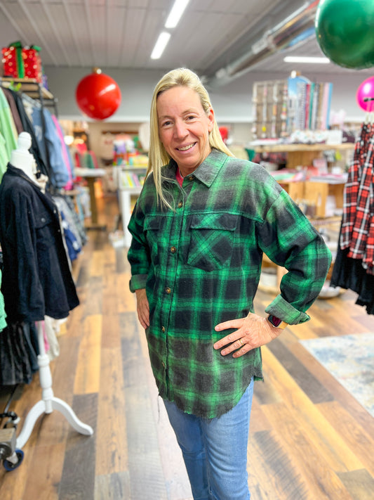 Faded Green Plaid Distressed Flannel FINAL SALE