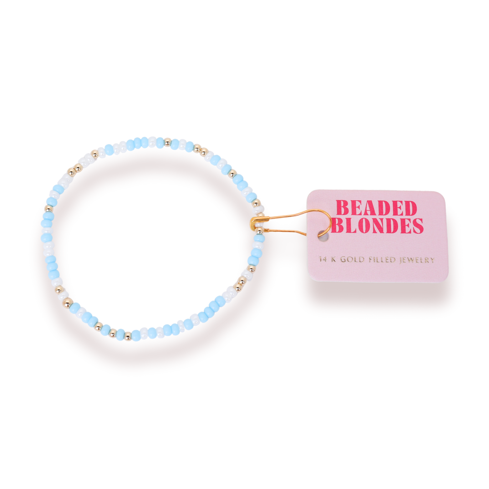 Pastel Blue & White Sprinkle Bracelet: Standard 6.75 inch | Beaded Blondes